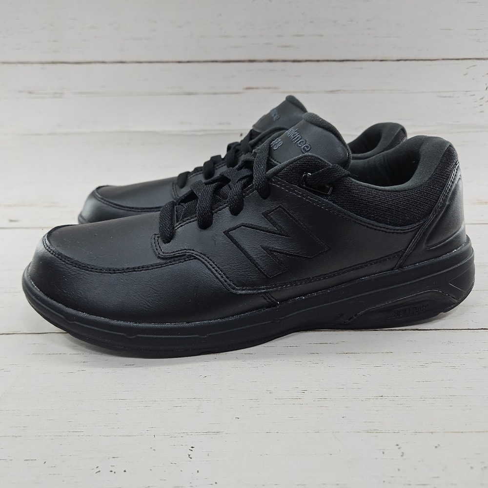 New Balance 813 Mens Size 10 D Black Leather Walking Shoes Sneakers MW813BK